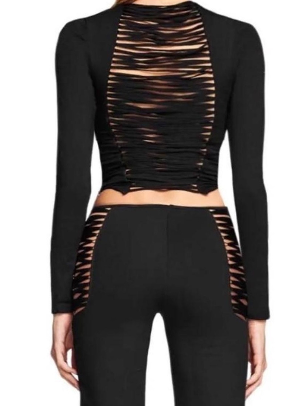 I.AM.GIA Black Long-Sleeve Shredded Cutout Crop Top